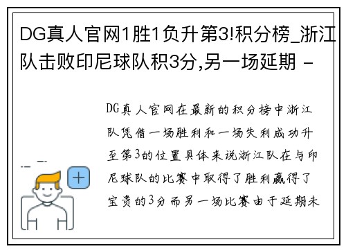 DG真人官网1胜1负升第3!积分榜_浙江队击败印尼球队积3分,另一场延期 - 副本
