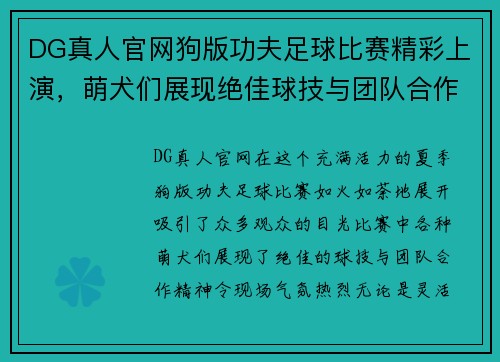 DG真人官网狗版功夫足球比赛精彩上演，萌犬们展现绝佳球技与团队合作精神